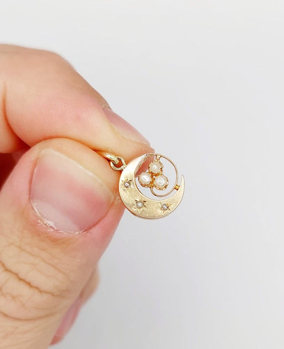 Pendentif Pendentif - Croissant de lune en or rose 18k et perles, vers 1890 58 Facettes A07933