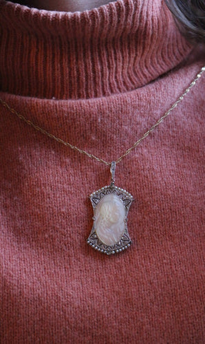 Pendentif ancien vers 1900 en nacre, or jaune 585 et platine 58 Facettes 13