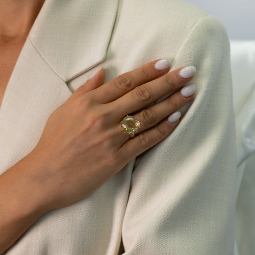 Bague 49 Bague vintage en or jaune 18k avec citrine 58 Facettes