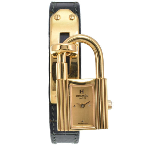 Hermès - Montre Kelly à quartz en métal plaqué or et cuir 58 Facettes s1rbmqr5ng