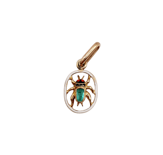 Pendentif victorien en forme d’insecte, or 18k, émeraude et émail 58 Facettes A07993