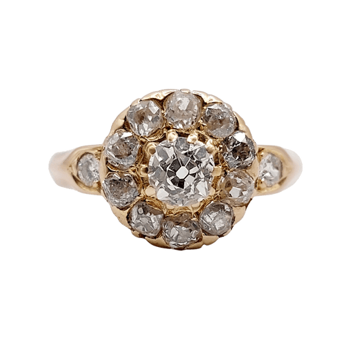 Bague marguerite ancienne en or rose 18k, diamants taille ancienne, vers 1900 58 Facettes A08005