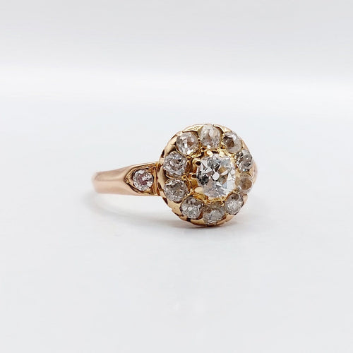 Bague marguerite ancienne en or rose 18k, diamants taille ancienne, vers 1900 58 Facettes A08005