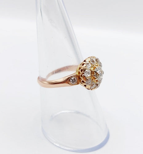 Bague marguerite ancienne en or rose 18k, diamants taille ancienne, vers 1900 58 Facettes A08005
