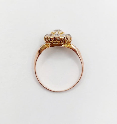 Bague marguerite ancienne en or rose 18k, diamants taille ancienne, vers 1900 58 Facettes A08005