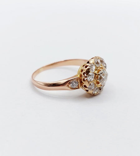 Bague marguerite ancienne en or rose 18k, diamants taille ancienne, vers 1900 58 Facettes A08005