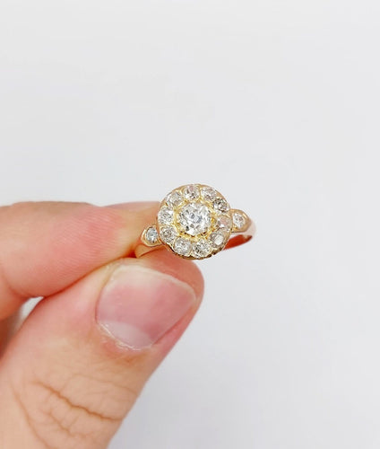 Bague marguerite ancienne en or rose 18k, diamants taille ancienne, vers 1900 58 Facettes A08005