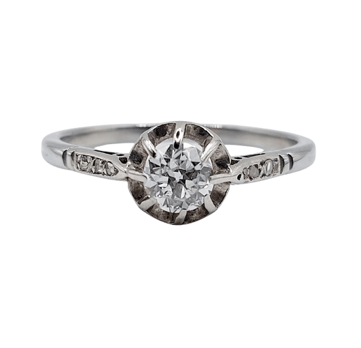 Bague solitaire Art déco en or blanc 18k et platine, diamant taille ancienne 58 Facettes A08006