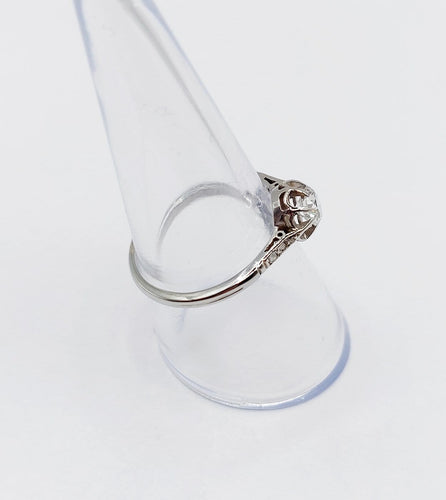 Bague solitaire Art déco en or blanc 18k et platine, diamant taille ancienne 58 Facettes A08006