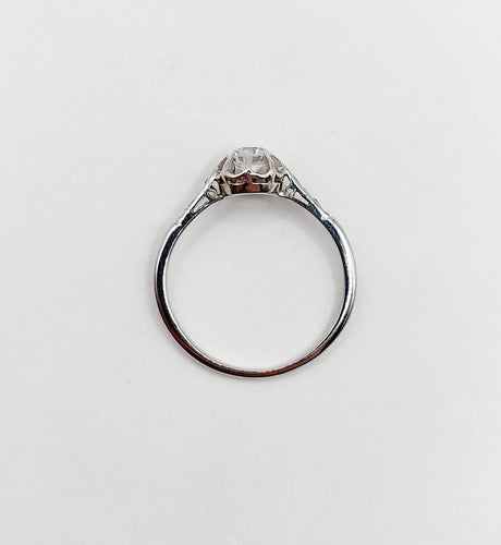 Bague solitaire Art déco en or blanc 18k et platine, diamant taille ancienne 58 Facettes A08006