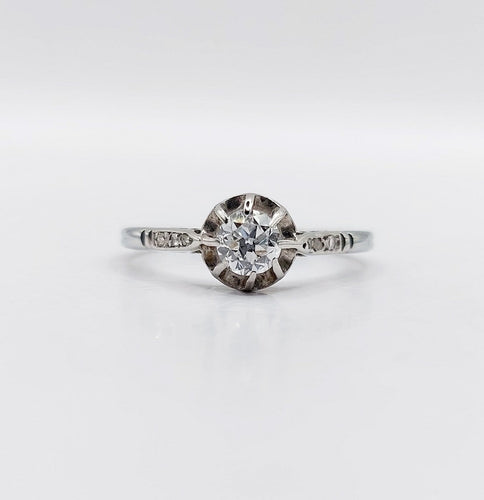 Bague solitaire Art déco en or blanc 18k et platine, diamant taille ancienne 58 Facettes A08006