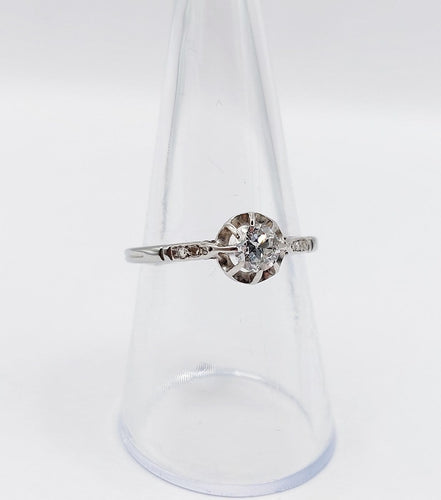 Bague solitaire Art déco en or blanc 18k et platine, diamant taille ancienne 58 Facettes A08006