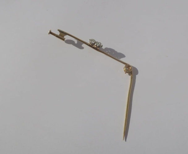 Broche Broche barrette trèfle, or jaune 18 carats, platine et diamants 0,49 ct 58 Facettes Broche