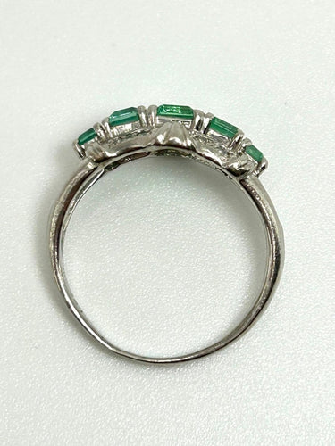 Bague 55 House of R&D - Bague sculpturale en platine 900, émeraudes colombiennes 1,20 ct et diamants 58 Facettes Anello Smeraldi Colombia