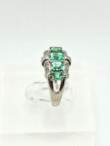 Bague 55 House of R&D - Bague sculpturale en platine 900, émeraudes colombiennes 1,20 ct et diamants 58 Facettes Anello Smeraldi Colombia