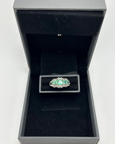 Bague 55 House of R&D - Bague sculpturale en platine 900, émeraudes colombiennes 1,20 ct et diamants 58 Facettes Anello Smeraldi Colombia