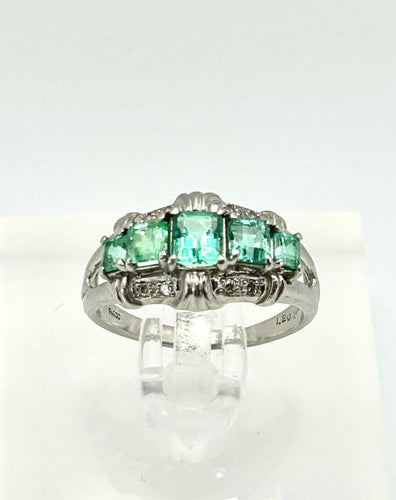 Bague 55 House of R&D - Bague sculpturale en platine 900, émeraudes colombiennes 1,20 ct et diamants 58 Facettes Anello Smeraldi Colombia