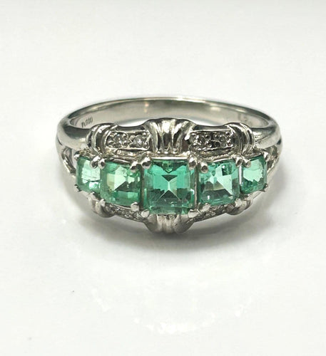 Bague 55 House of R&D - Bague sculpturale en platine 900, émeraudes colombiennes 1,20 ct et diamants 58 Facettes Anello Smeraldi Colombia