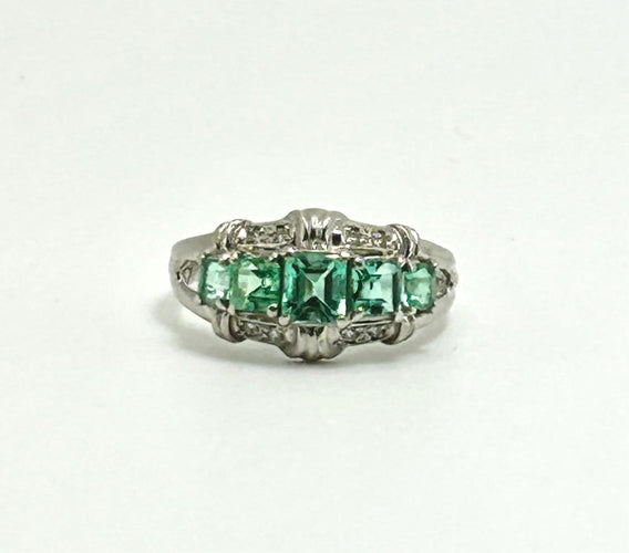 Bague 55 House of R&D - Bague sculpturale en platine 900, émeraudes colombiennes 1,20 ct et diamants 58 Facettes Anello Smeraldi Colombia