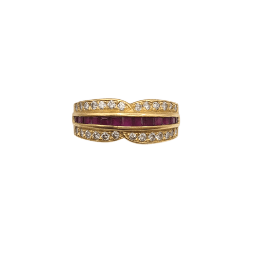 Bague 57 Bague en or jaune 18k avec rubis et diamants 58 Facettes #5072