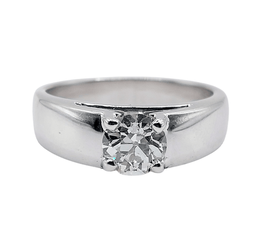 Bague 54 Bague jonc bombé Art déco en or blanc 18k avec diamant taille ancienne 0,75 ct 58 Facettes A08034