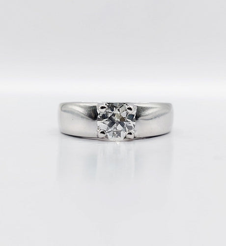 Bague 54 Bague jonc bombé Art déco en or blanc 18k avec diamant taille ancienne 0,75 ct 58 Facettes A08034
