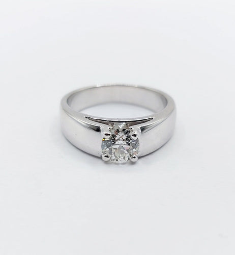 Bague 54 Bague jonc bombé Art déco en or blanc 18k avec diamant taille ancienne 0,75 ct 58 Facettes A08034