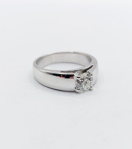 Bague 54 Bague jonc bombé Art déco en or blanc 18k avec diamant taille ancienne 0,75 ct 58 Facettes A08034
