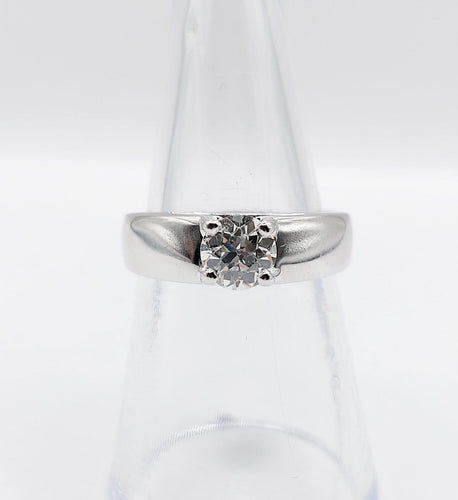 Bague 54 Bague jonc bombé Art déco en or blanc 18k avec diamant taille ancienne 0,75 ct 58 Facettes A08034
