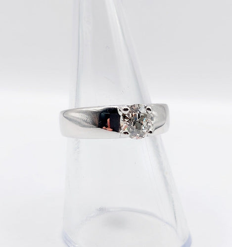 Bague 54 Bague jonc bombé Art déco en or blanc 18k avec diamant taille ancienne 0,75 ct 58 Facettes A08034