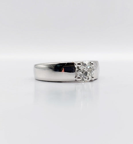 Bague 54 Bague jonc bombé Art déco en or blanc 18k avec diamant taille ancienne 0,75 ct 58 Facettes A08034