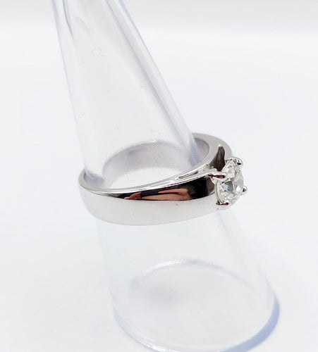 Bague 54 Bague jonc bombé Art déco en or blanc 18k avec diamant taille ancienne 0,75 ct 58 Facettes A08034