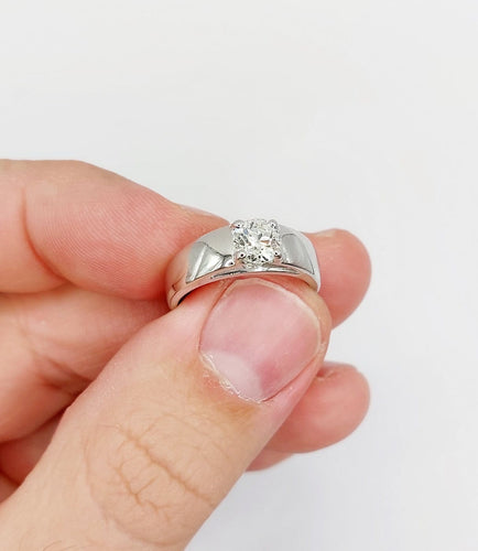 Bague 54 Bague jonc bombé Art déco en or blanc 18k avec diamant taille ancienne 0,75 ct 58 Facettes A08034