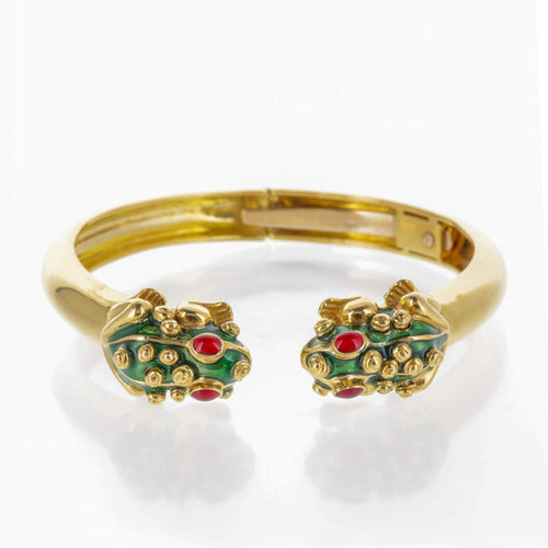 Bracelet Bracelet vintage à motifs grenouilles en or jaune 18 K et émail vert 58 Facettes 2.19153