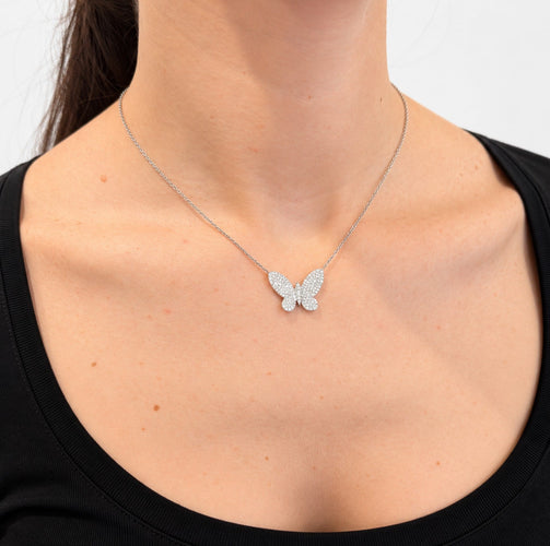 Collier Collier papillon en or blanc 18 carats pavé de diamants 58 Facettes 37903