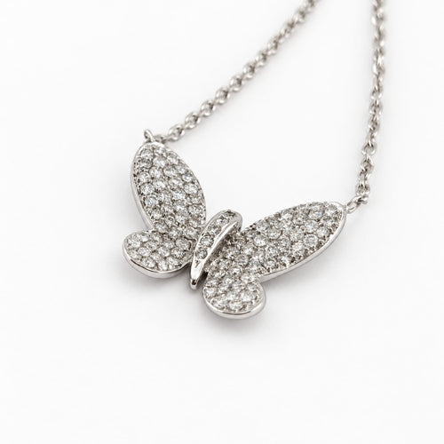 Collier Collier papillon en or blanc 18 carats pavé de diamants 58 Facettes 37903