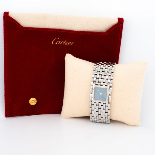 Montre Cartier Panthère Ruban - Montre en acier à cadran en nacre bleue 58 Facettes 607