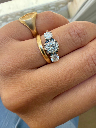 Bague 53 Bague trilogie en or jaune et or blanc 18 carats avec diamants 58 Facettes nlln