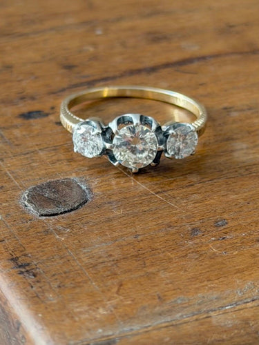 Bague 53 Bague trilogie en or jaune et or blanc 18 carats avec diamants 58 Facettes nlln