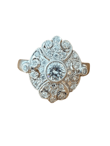 Bague 54 Bague Pompadour en or blanc 18 carats avec diamants 58 Facettes BM295