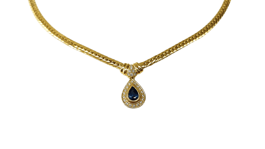 Collier Collier en or jaune 18k avec saphir poire et diamants 58 Facettes DV-1700E