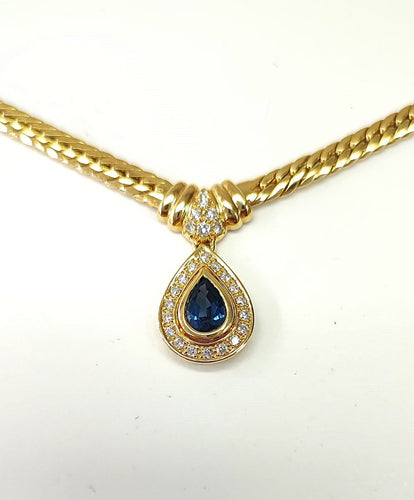Collier Collier en or jaune 18k avec saphir poire et diamants 58 Facettes DV-1700E