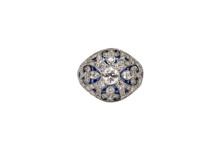Bague 55 Bague de style Art déco en platine, diamants et émail 58 Facettes ANILLO 26