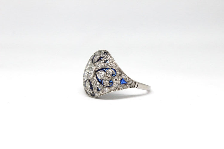 Bague 55 Bague de style Art déco en platine, diamants et émail 58 Facettes ANILLO 26