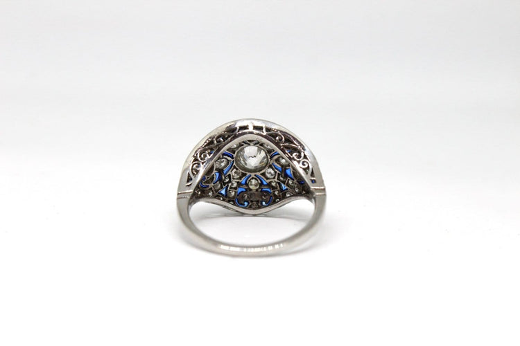 Bague 55 Bague de style Art déco en platine, diamants et émail 58 Facettes ANILLO 26