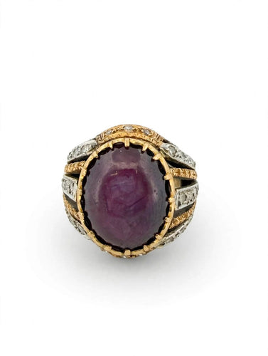 Bague 49 Bague cocktail en or jaune et blanc 18k, saphir étoilé et diamants 58 Facettes 632/26 B SHD