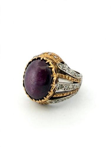 Bague 49 Bague cocktail en or jaune et blanc 18k, saphir étoilé et diamants 58 Facettes 632/26 B SHD