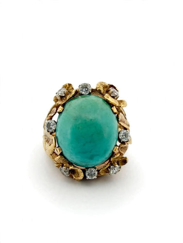 Bague 49 Bague cocktail des années 1960-1970 en or jaune 18 carats, turquoise et diamants 58 Facettes 632/26 A SHD