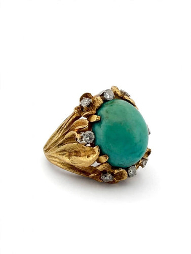 Bague 49 Bague cocktail des années 1960-1970 en or jaune 18 carats, turquoise et diamants 58 Facettes 632/26 A SHD