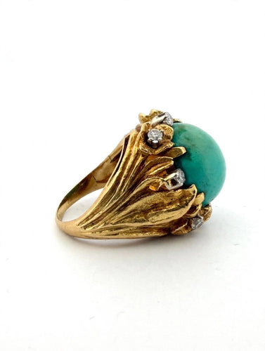 Bague 49 Bague cocktail des années 1960-1970 en or jaune 18 carats, turquoise et diamants 58 Facettes 632/26 A SHD